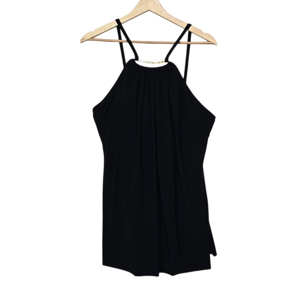 Magicsuit Black Halter Swimsuit Dress One Piece Gold Chain Detail Size 14